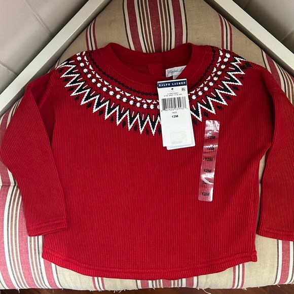 NWT Ralph Lauren Fair Isle Waffle Knit Top in Red - Picture 5 of 8
